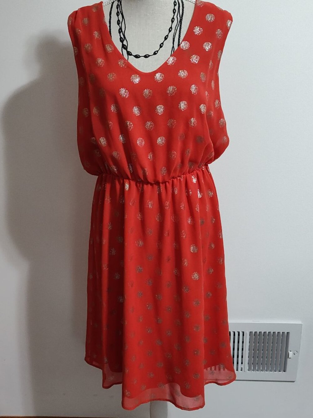 Anthropologie orange & gold polka dot sleeveless dress, EUC, size S